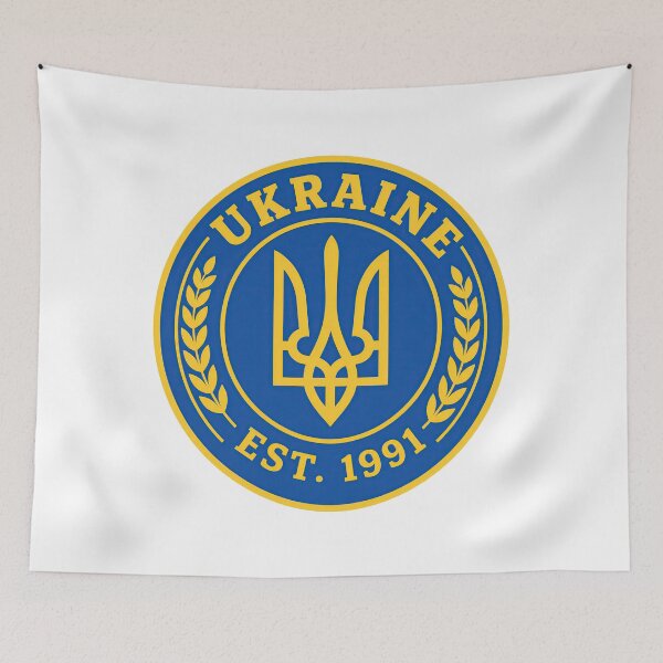 Item preview, Ukraine Tryzub Trident Emblem Blue and Yellow Est 1991 designed and sold by ML-Media.