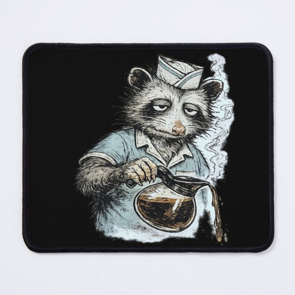 Item preview, Tired Possum Diner Waiter Pouring Coffee in Paper Cap Vintage 70s Comix Style Night Shift Art designed and sold by OnPointOutfits.