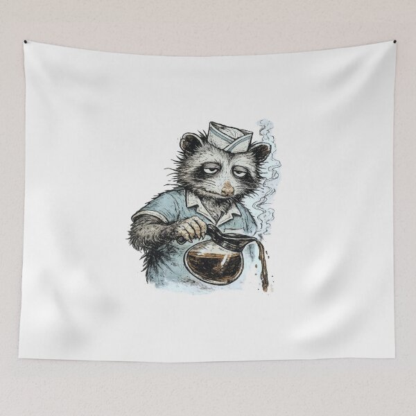 Item preview,  Tired Possum Diner Waiter Pouring Coffee in Paper Cap Vintage 70s Comix Style Night Shift Art designed and sold by OnPointOutfits.
