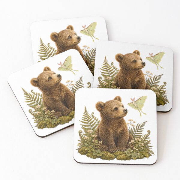 Item preview, Little Forest Bear and Luna Moth designed and sold by Freshloop Studio | Whimsical Vintage Art.