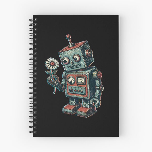Item preview, Vintage Tin Robot Gently Holding Daisy Retro 1950s Style Screen Print Poster Illustration designed and sold by OnPointOutfits.