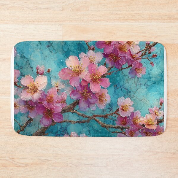 Item preview, Cherry Blossoms on Vibrant Turquoise Background designed and sold by RossignolStudio.