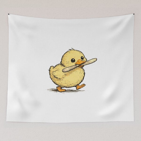 Item preview, Innocent Round Duck Waddling with Butter Knife Funny Deceptively Cute Ink Spot Illustration designed and sold by OnPointOutfits.