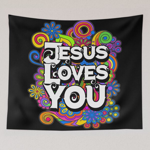 Item preview, Groovy "Jesus Loves You" Retro Christian Art - 70s Psychedelic Floral designed and sold by Alondra.