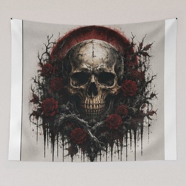 Item preview, Gothic Skull and Red Roses Art designed and sold by HollowOakPrints.