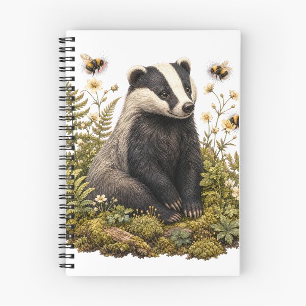 Item preview, Woodland Badger with Bumblebees designed and sold by Whimsy Paw Studio | Cute Animal Art.