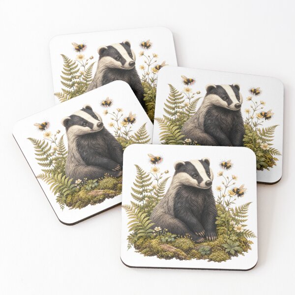 Item preview, Woodland Badger with Bumblebees designed and sold by Whimsy Paw Studio | Cute Animal Art.