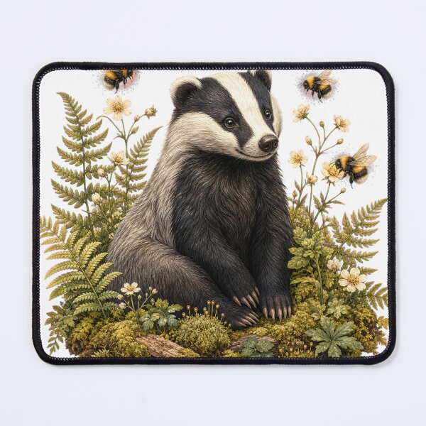 Item preview, Woodland Badger with Bumblebees designed and sold by Whimsy Paw Studio | Cute Animal Art.