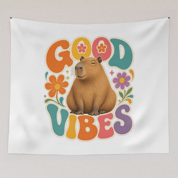 Item preview, RESPECT THE CAPYBARA Good Vibes Capybara Retro Design - Groovy 70s Style Illustration designed and sold by Uglyandcute.