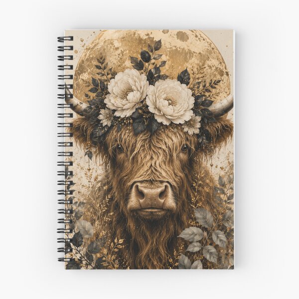 Item preview, Highland Cow Golden Moon Floral Crown designed and sold by ⭐ AURA STUDIO.