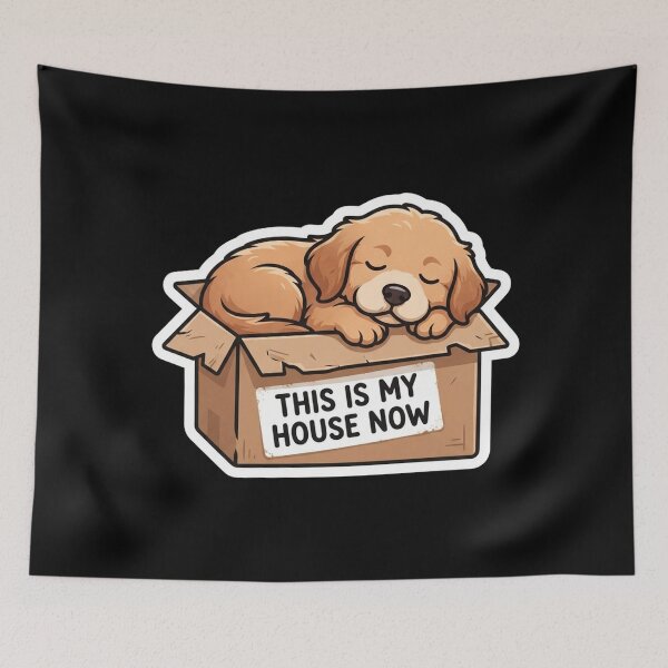 Item preview, Sleeping Golden Retriever Puppy In Cardboard Box House designed and sold by Owcomm.