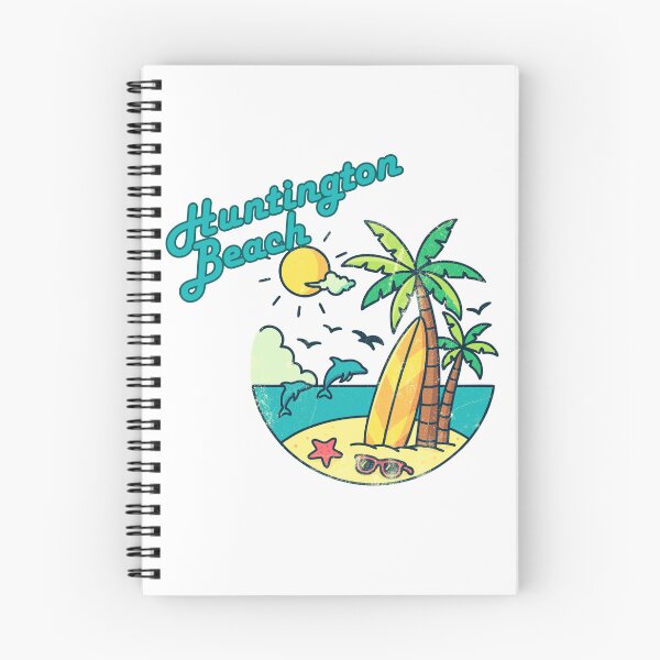 Item preview, Huntington Beach California Retro Surf Badge - Palm Trees, Dolphins & Surfboard Vintage Design designed and sold by DonnaRaine.