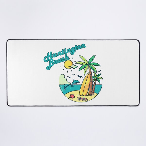 Item preview, Huntington Beach California Retro Surf Badge - Palm Trees, Dolphins & Surfboard Vintage Design designed and sold by DonnaRaine.