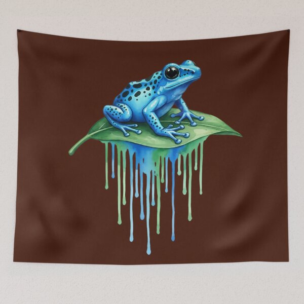 Item preview, Blue Poison Dart Frog Watercolor Dripping Leaf Illustration designed and sold by Exquisite Design Studio „Paculówka”.