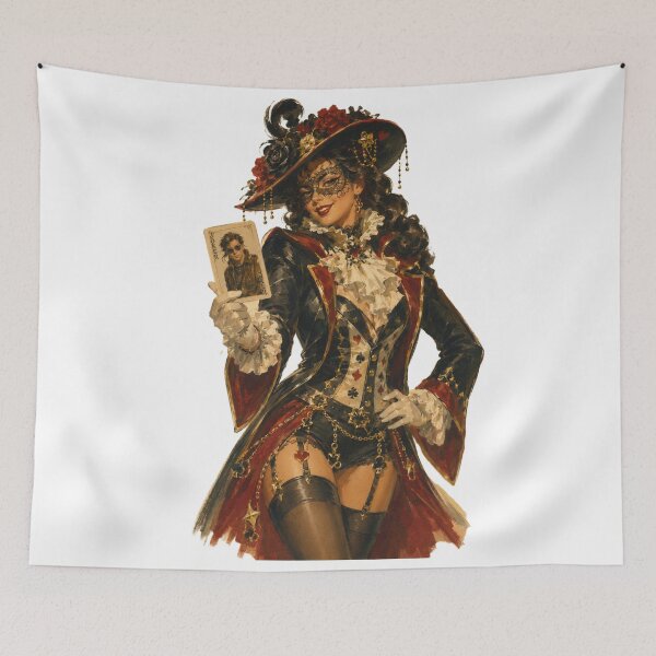 Item preview, Harlequin Queen Pin-Up | Original Vintage Playing Card Fantasy Illustration designed and sold by Cosplayvintage.