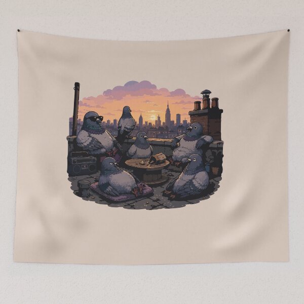 Item preview, Pigeon Rooftop Club Funny Urban Bird Sticker City Pigeon Sunset Gift designed and sold by SimplePoDesign.