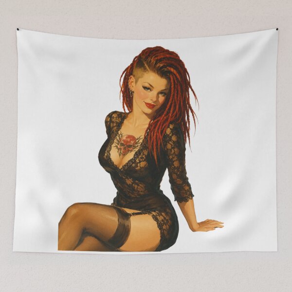 Item preview, Rock Rebel Pin-Up | Original Gothic Vintage Rock Girl Illustration designed and sold by Cosplayvintage.