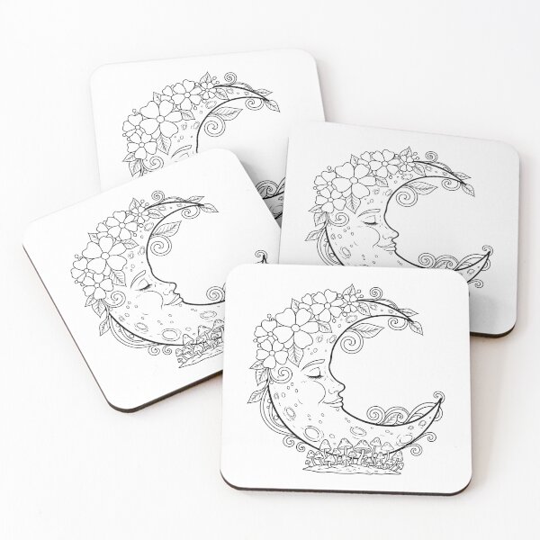 Item preview, Floral Crescent Moon Face Fantasy Art designed and sold by ArtPer-design.