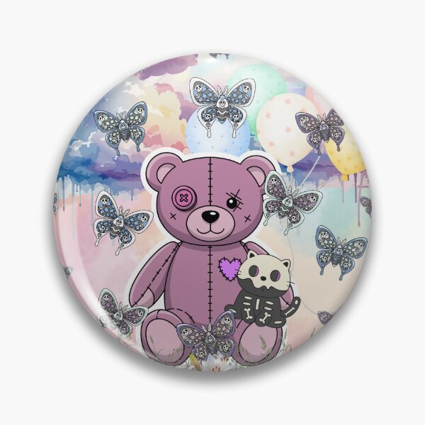 Item preview, Creepy Cute Pastel Goth Teddy Bear & Skeleton Kitten Dreamscape designed and sold by Side By Side Studio.