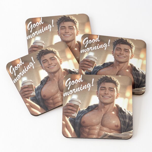 Item preview, Good Morning! Handsome Man with Coffee – Cozy Morning Greeting designed and sold by ZhivanCrimson.