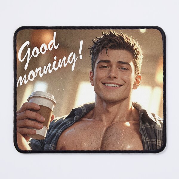 Item preview, Good Morning! Handsome Man with Coffee – Cozy Morning Greeting designed and sold by ZhivanCrimson.