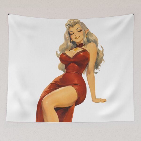 Item preview, Elegant Elf Pin-Up | Original Fantasy Vintage Elf Woman Illustration designed and sold by Cosplayvintage.