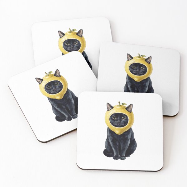 Item preview, Kawaii Fruit Kitty | Black Cat & Lemon designed and sold by KittyClosetStore.