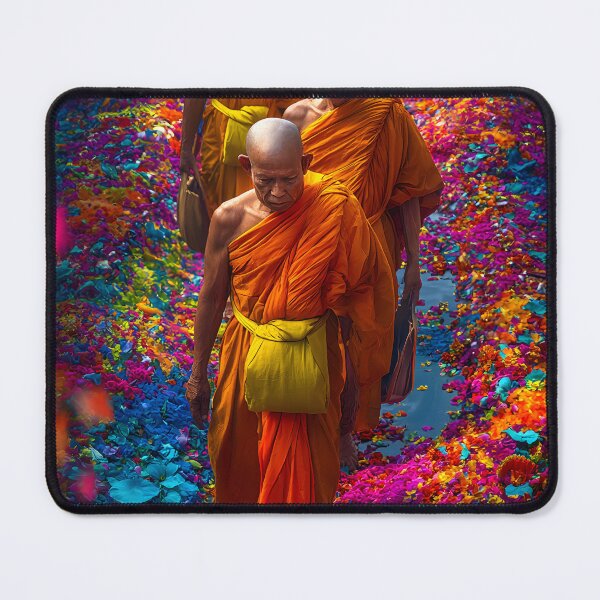 Item preview, Monks Walking Through Colorful Flower Path designed and sold by Artessie.