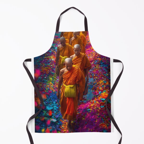 Item preview, Monks Walking Through Colorful Flower Path designed and sold by Artessie.