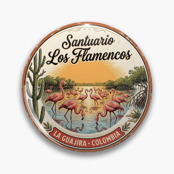 Item preview, Los Flamencos Sanctuary — Vintage Pink Flamingo Badge Colombia designed and sold by ColombianaShop.