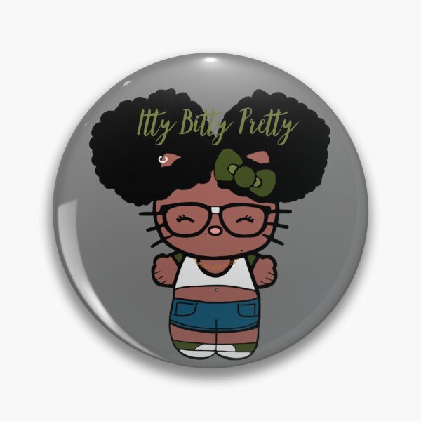 Artikelvorschau, Schwarzes Mädchen im Hello-Kitty-Stil | Kawaii-Figur | Niedliche Illustration mit natürlichem Haar entworfen und verkauft von MsGoldenCreates.