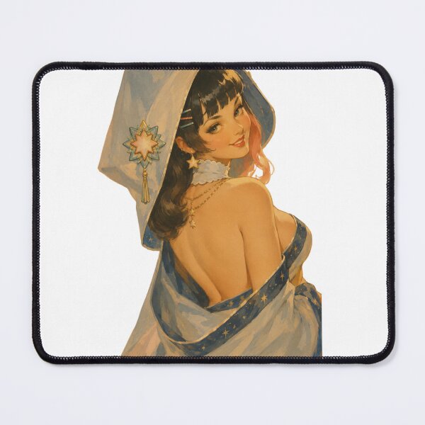 Item preview, Celestial Maiden Pin-Up | Original Fantasy Star Priestess Vintage Illustration designed and sold by Cosplayvintage.