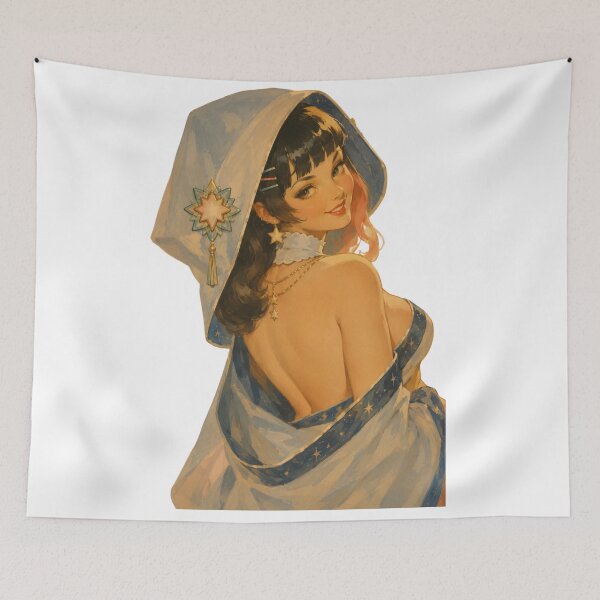Item preview, Celestial Maiden Pin-Up | Original Fantasy Star Priestess Vintage Illustration designed and sold by Cosplayvintage.
