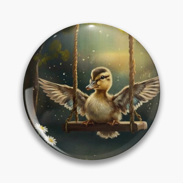 Item preview, Cute Duckling on a Tree Swing - Cottagecore Aesthetic Wild Daisy Painting designed and sold by Englandbear.