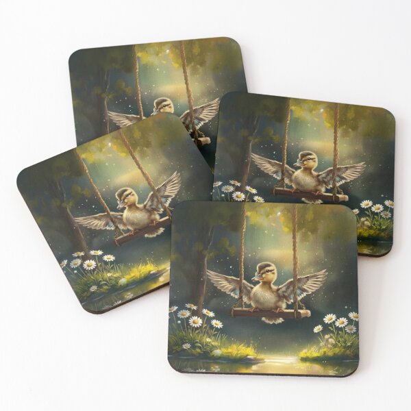 Item preview, Cute Duckling on a Tree Swing - Cottagecore Aesthetic Wild Daisy Painting designed and sold by Englandbear.