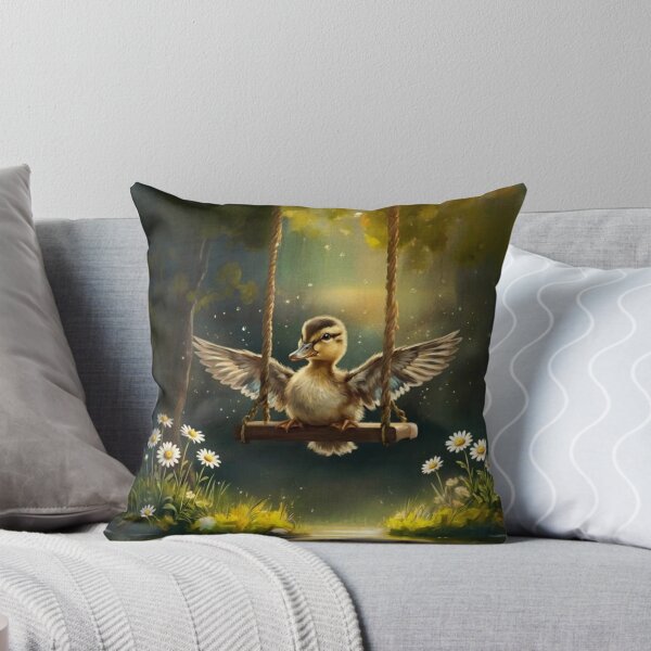 Item preview, Cute Duckling on a Tree Swing - Cottagecore Aesthetic Wild Daisy Painting designed and sold by Englandbear.