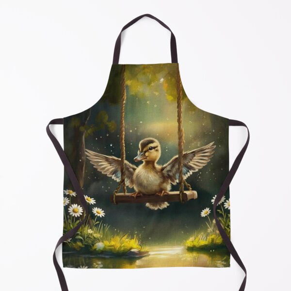 Item preview, Cute Duckling on a Tree Swing - Cottagecore Aesthetic Wild Daisy Painting designed and sold by Englandbear.