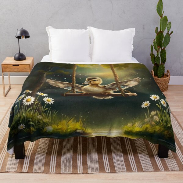 Item preview, Cute Duckling on a Tree Swing - Cottagecore Aesthetic Wild Daisy Painting designed and sold by Englandbear.