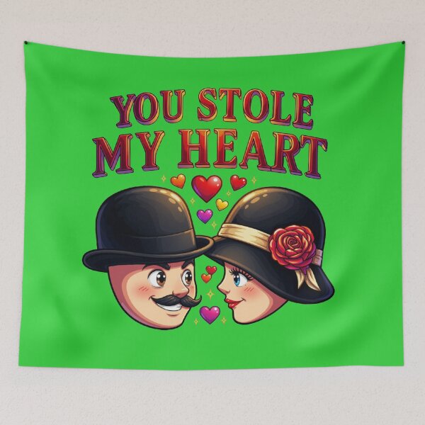 Item preview, You Stole My Heart – Romantic Vintage Bowler & Cloche Hat Love Illustration designed and sold by StakkaFu.