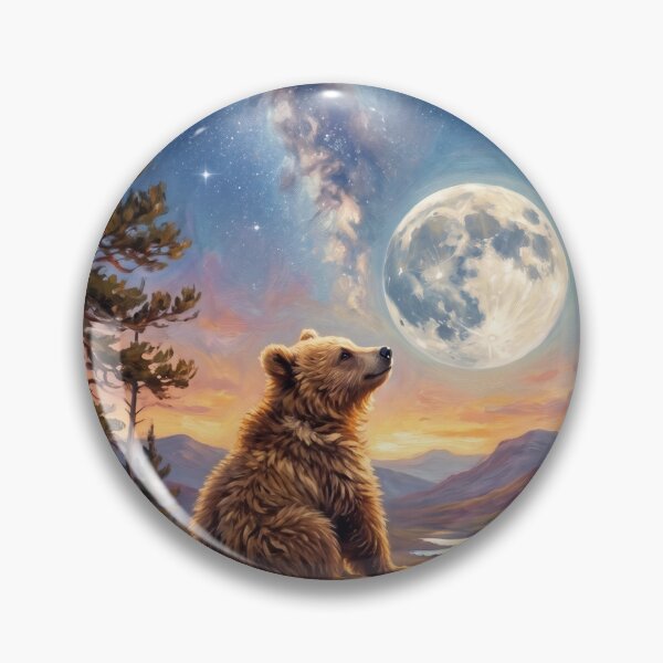 Item preview, Cute Brown Bear Cub & Giant Full Moon - Celestial Cottagecore Art designed and sold by Englandbear.