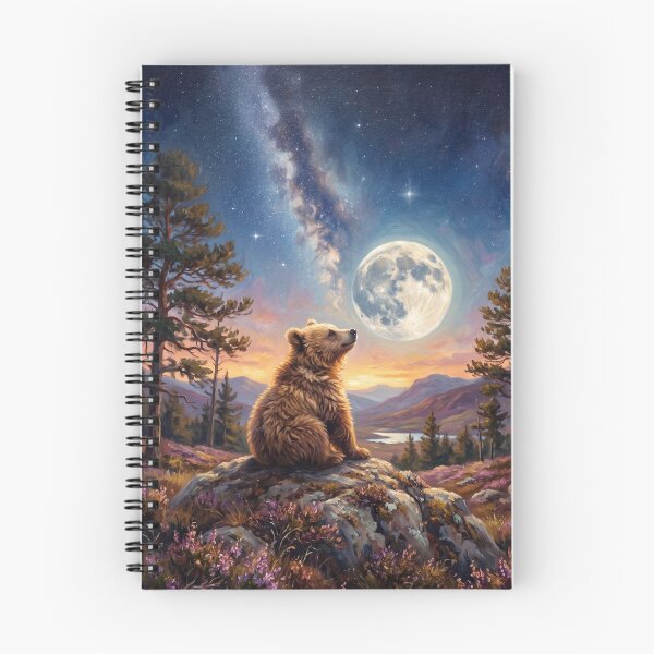 Item preview, Cute Brown Bear Cub & Giant Full Moon - Celestial Cottagecore Art designed and sold by Englandbear.