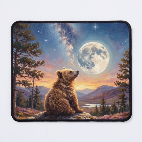 Item preview, Cute Brown Bear Cub & Giant Full Moon - Celestial Cottagecore Art designed and sold by Englandbear.