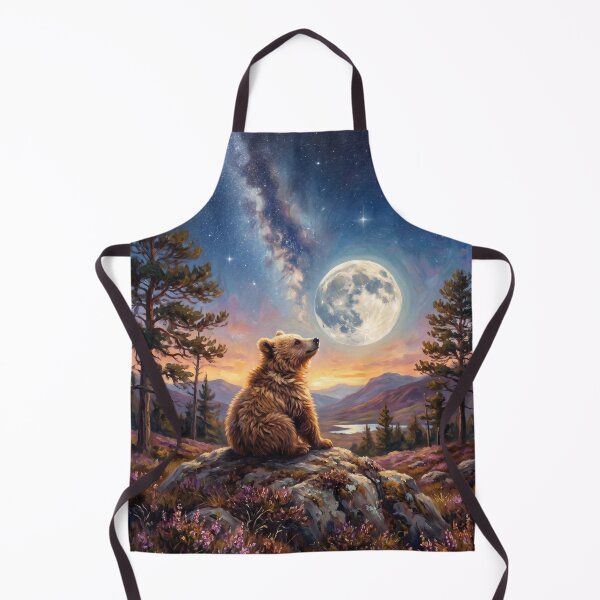 Item preview, Cute Brown Bear Cub & Giant Full Moon - Celestial Cottagecore Art designed and sold by Englandbear.