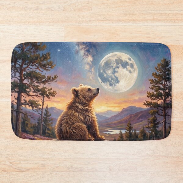 Item preview, Cute Brown Bear Cub & Giant Full Moon - Celestial Cottagecore Art designed and sold by Englandbear.