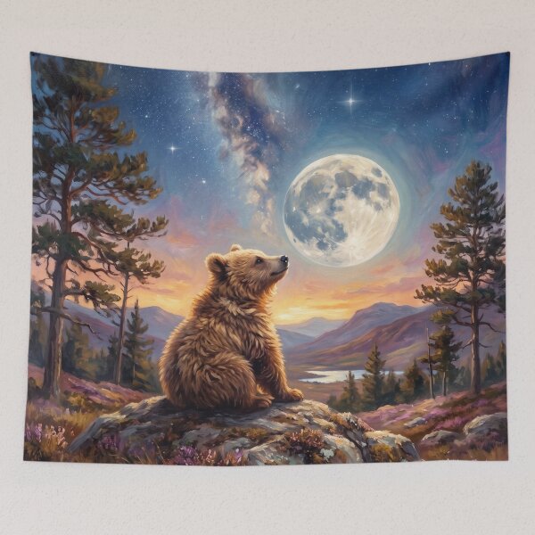 Item preview, Cute Brown Bear Cub & Giant Full Moon - Celestial Cottagecore Art designed and sold by Englandbear.