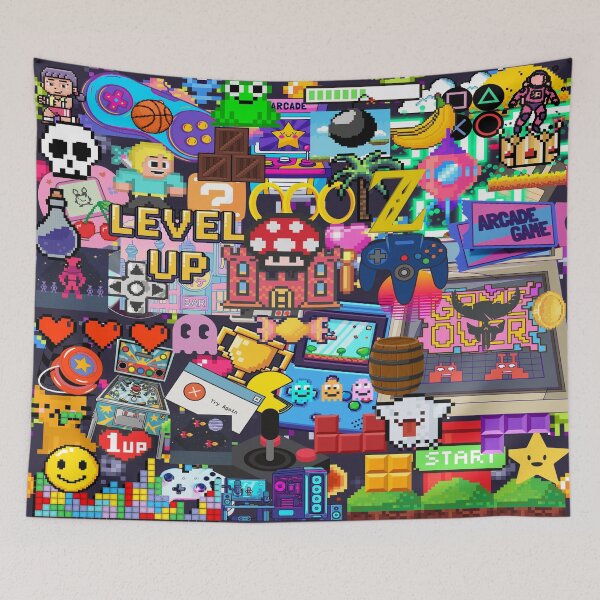 Item preview, Retro Gaming Stickerbomb Pixel Art Arcade Collage designed and sold by Side By Side Studio.