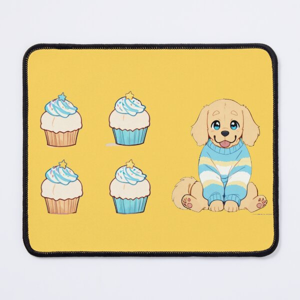 Item preview, Cute Golden Retriever Puppy in Cozy Sweater with Cupcakes Illustration designed and sold by BLUESKY11a.