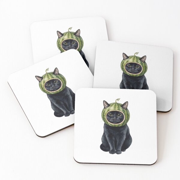 Item preview, Kawaii Fruit Kitty | Black Cat & Watermelon designed and sold by KittyClosetStore.