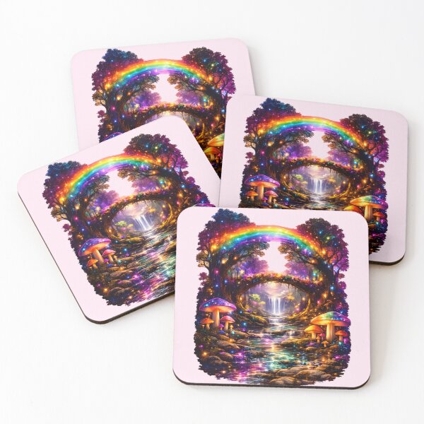 Item preview, Rainbow Enchanted Forest | Magical Fantasy Waterfall with Glowing Mushrooms & Fairy Lights designed and sold by Masora.studio.