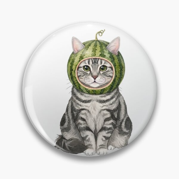 Item preview, Kawaii Fruit Kitty | Silver Tabby Cat & Watermelon designed and sold by KittyClosetStore.